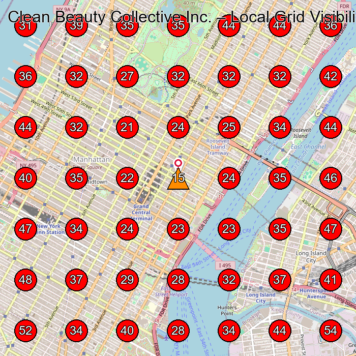Clean Beauty Collective Inc. GeoGrid visibility map for Beauty Salon in New York